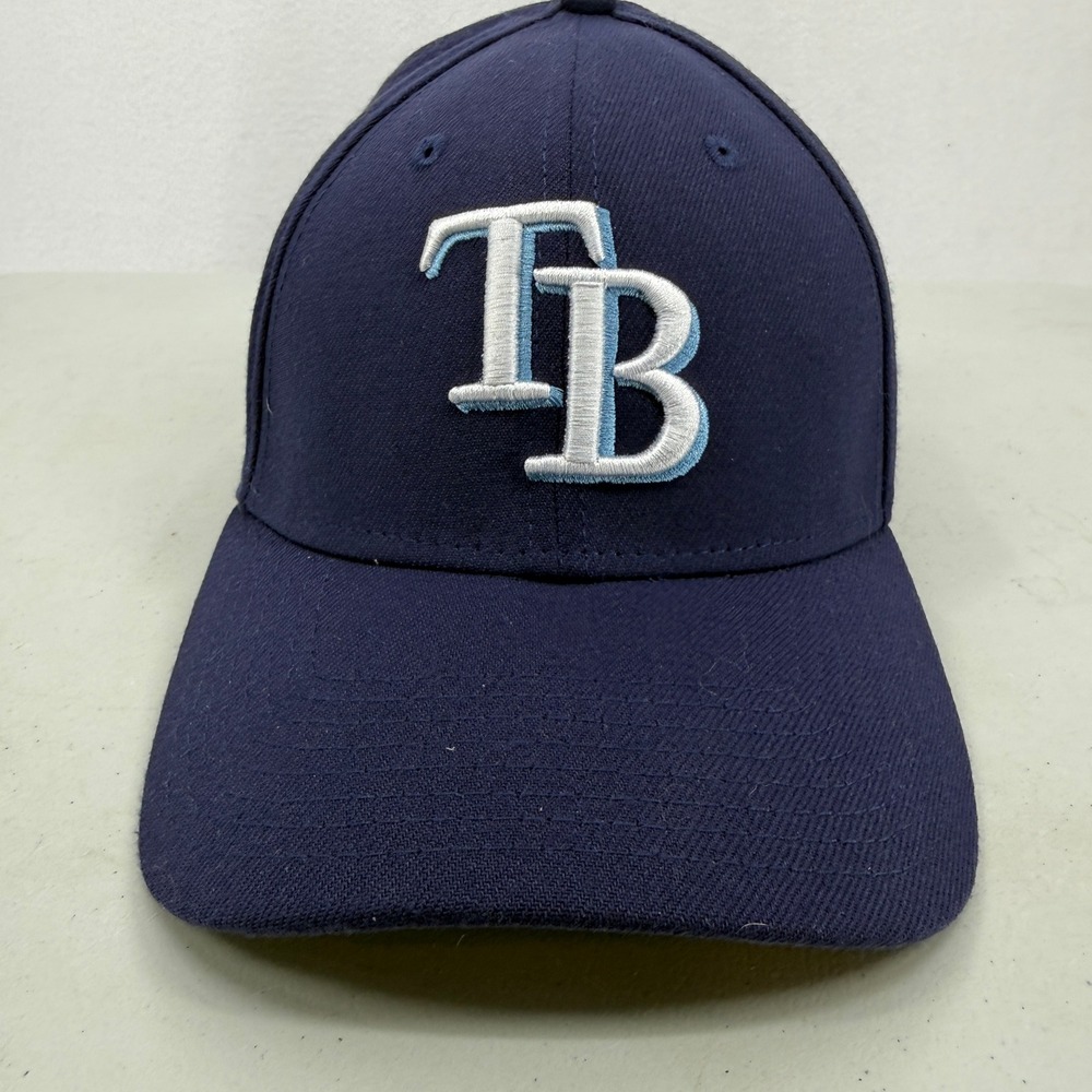 New Era 39THIRTY Tampa Bay Rays Hat Mens Medium-Large Navy Blue Embroidered Cap